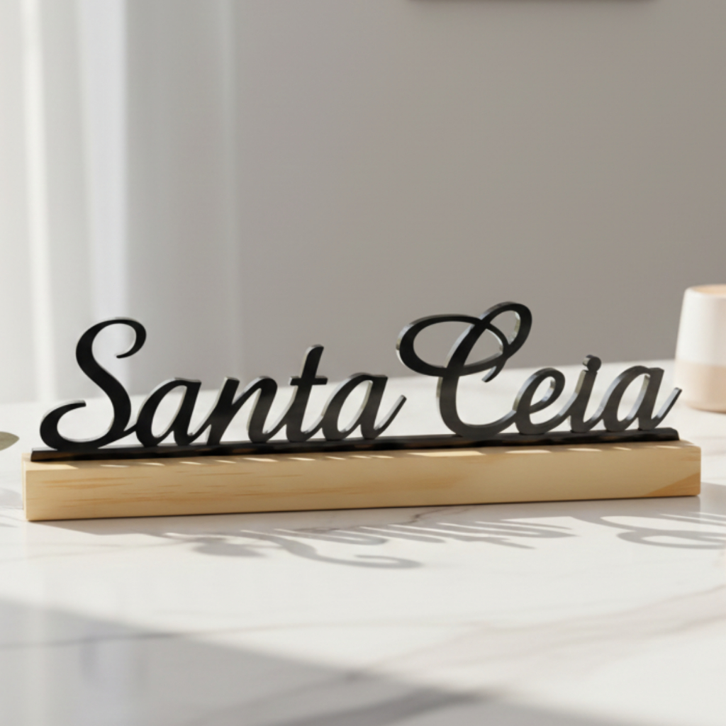 Palavra Decorativa - Frase Santa Ceia - Acrílico Preta Prata Dourada Mesa