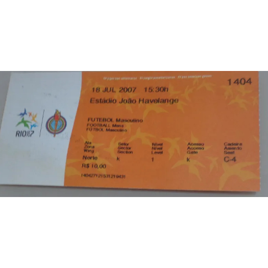 CANHOTO Ingresso Antigo Pan Rio 2007 Brasil COSTA Rica Futebol