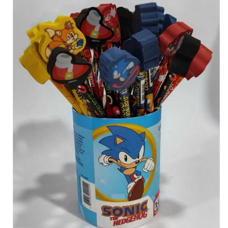 Lápis Sonic HB com Borracha Decorada no Topo  COM 4 LÁPIS SORTIDOS  - Leo&Leo