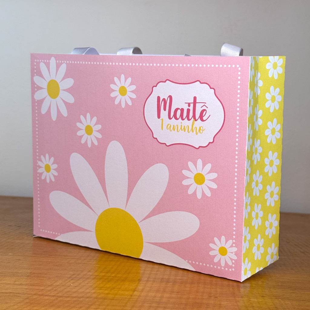 PEGUE E MONTE Kit Sacolinha Personalizada FLOR MARGARIDAS Festa Aniversário Lembrancinha