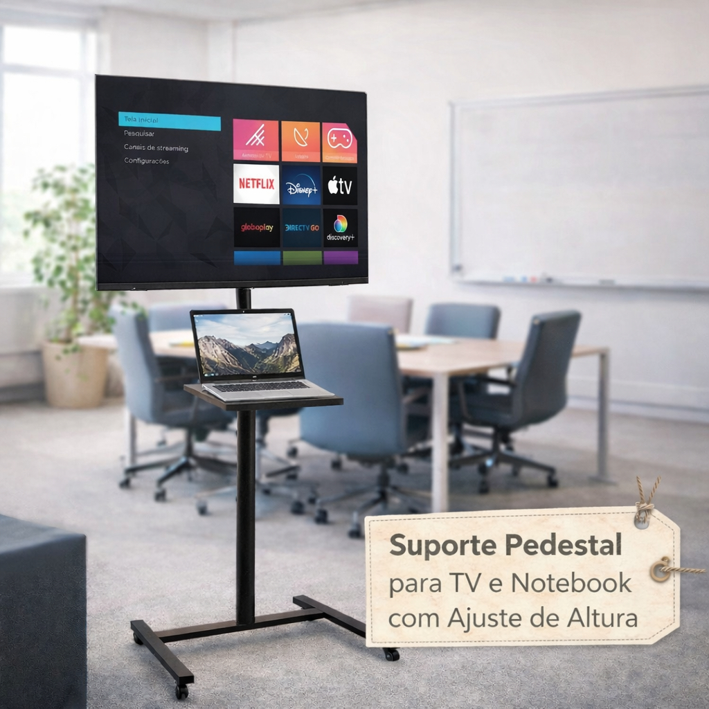 Suporte Pedestal para TV e Notebook com Ajuste de Altura e Bandeija Preto 19 a 56 Polegadas' Multivisão em Oferta na Shopee