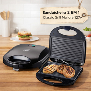 Sanduicheira e Grill Antiaderente 2x1 Classic Grill Mallory 127v Placas Duplas 750W em Oferta na Shopee