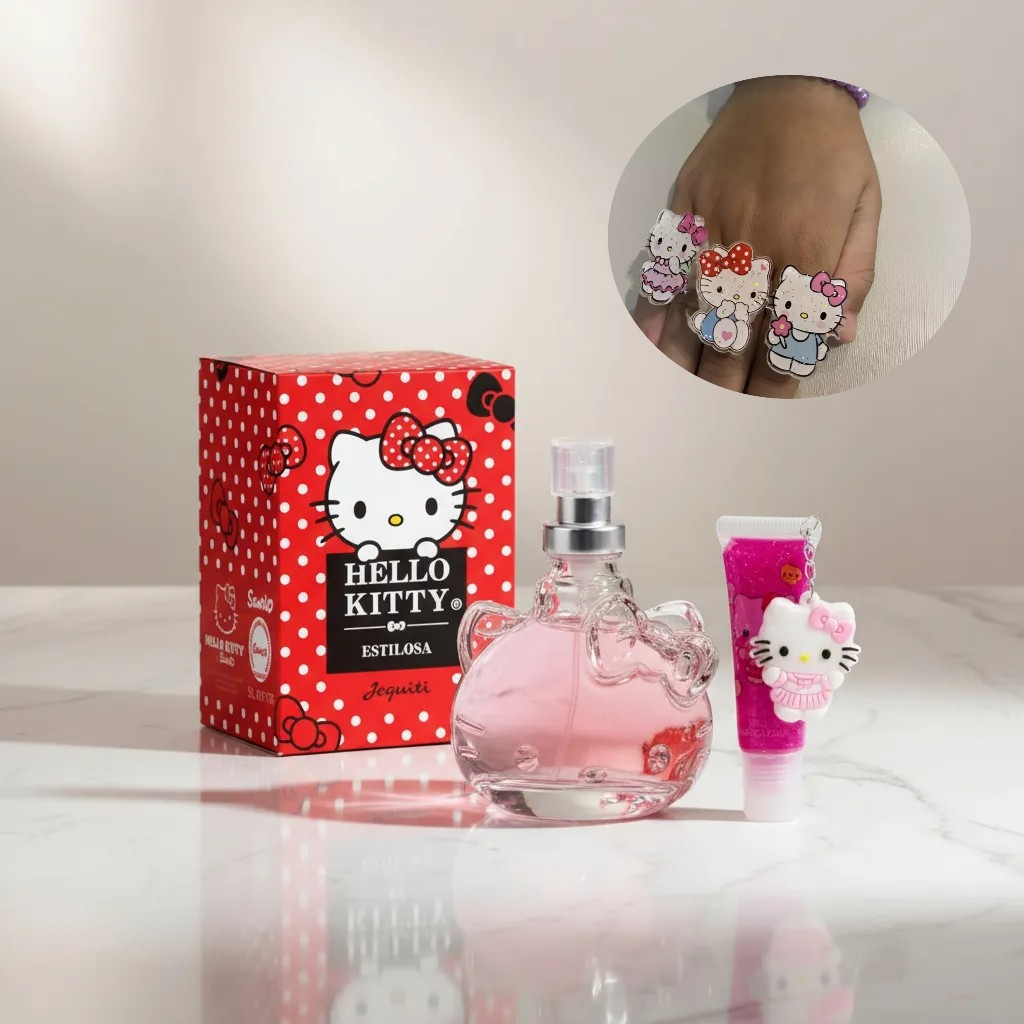 Kit Perfume Hello Kitty Estilosa 25 Ml + Gloss Hello Kitty + Anel Hello Kitty - Menina, festa, estilosa - Mais vendido