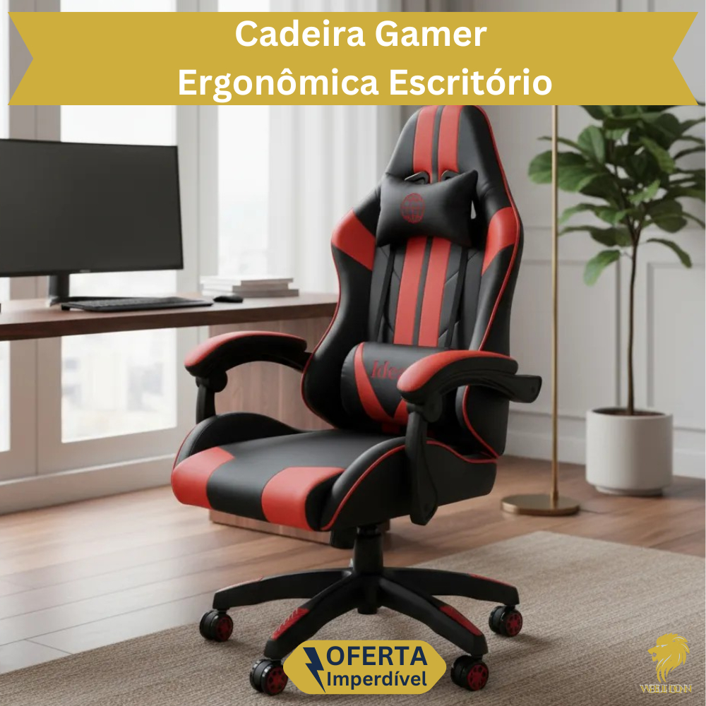 Cadeira Gamer Ergonômica Escritório Reclinável Ajustável Profissional Confortável Rodinha Apoio