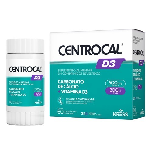 CENTROCAL D3 CARBONATO CÁLCIO SUPLEMENTO ALIMENTAR KRESS C/60 COMP.REVEST.