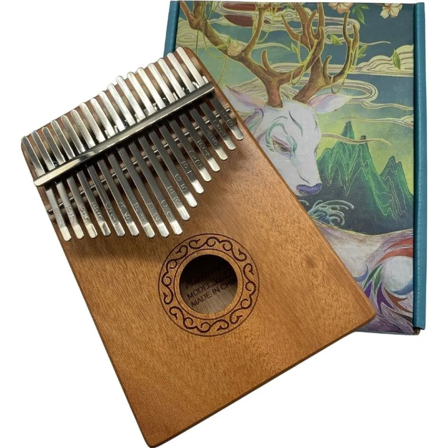 Kalimba 17 Chaves Piano de Dedo Profissional Kimi Africano Marrom Mogno c/ bag de transpor