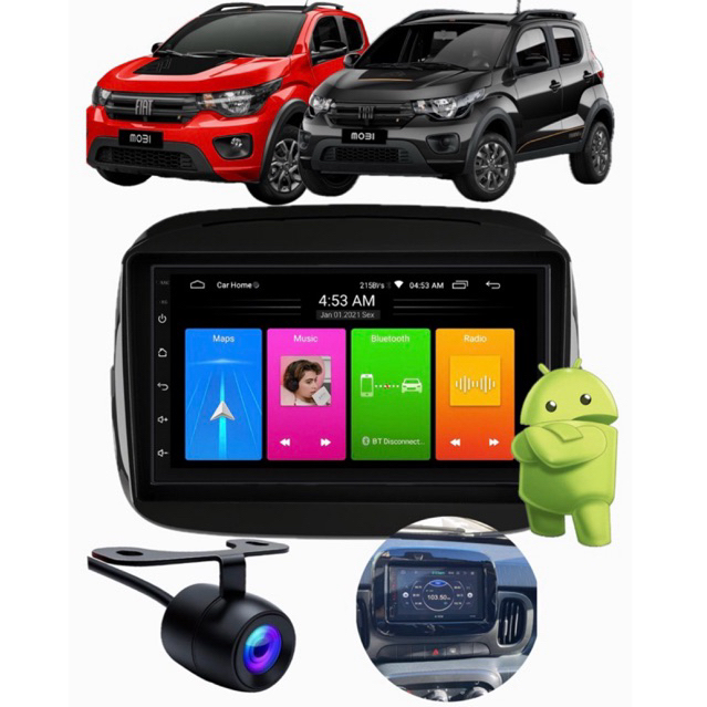 Multimídia Android GPS WiFi CarPlay Mobi 2017 A 2025 + Moldura + Camera de ré
