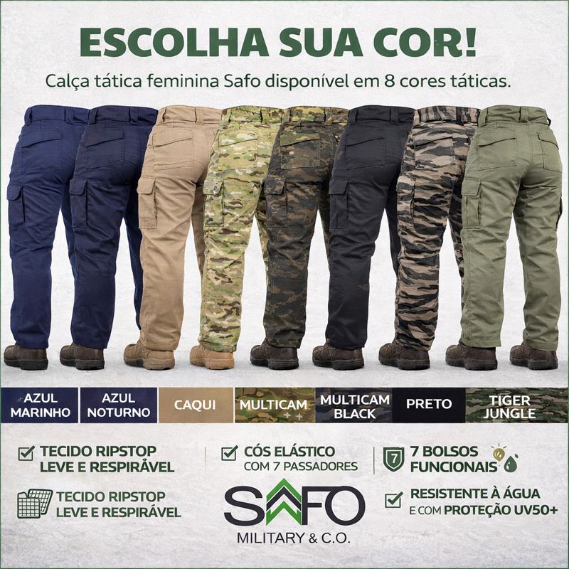 Calça Feminina Ripstop Safo Resistente Com 7 Bolsos