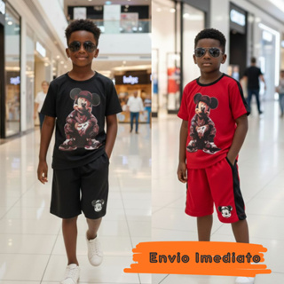 Conjunto Infantil Menino Mickey  Camisa E Bermuda De Dry Fit Ideal Para Verão em Oferta na Shopee