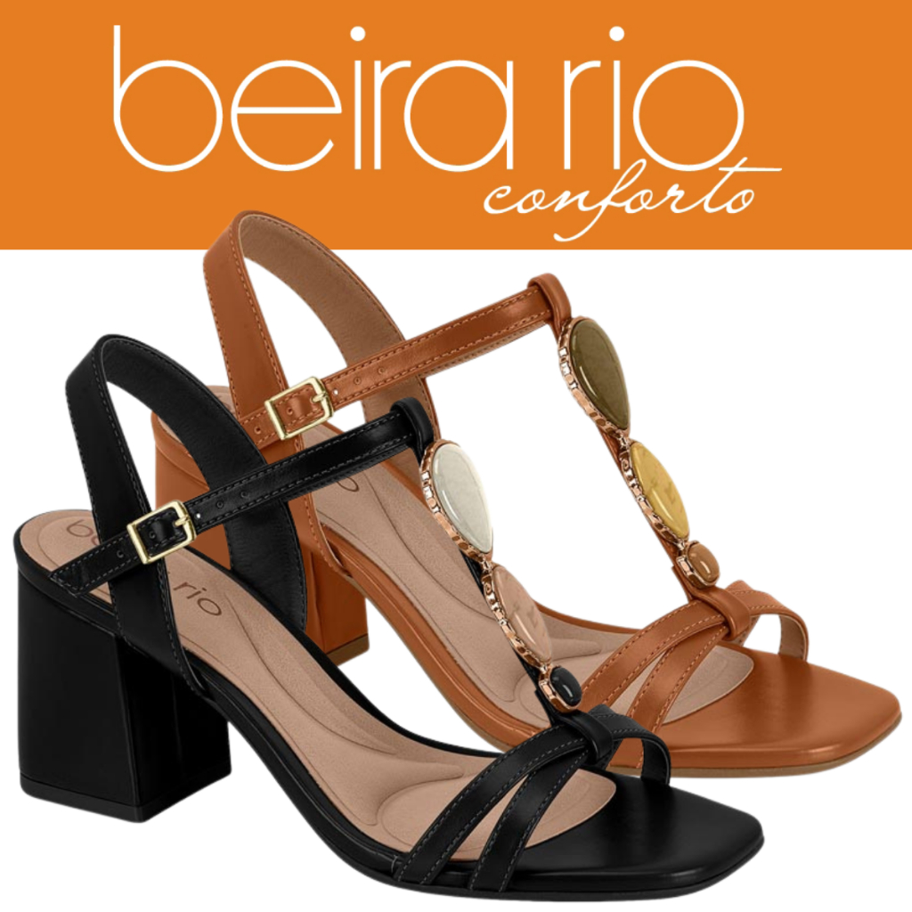 Sandalia Feminina Pedraria Beira Rio Salto Grosso Bloco 8 Cm Leve Confortavel Leve Macia Fivela