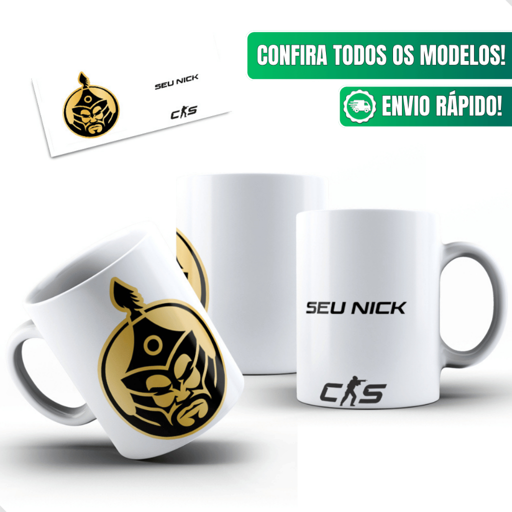 Caneca Counter Strike Ceramica Personalizada 325ml The Mongolz Seu Nick Cs2 Pro Gamer Time Cs2
