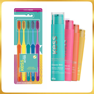 Gel Dental Kess Pump 60g + Escova Kess Basic Action Macia 5un em Oferta na Shopee