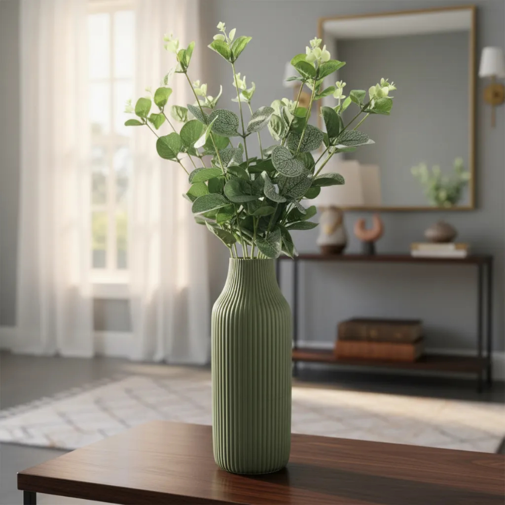 Vaso Alto com Arranjo Flor de Eucalipto Planta Artificial decoração