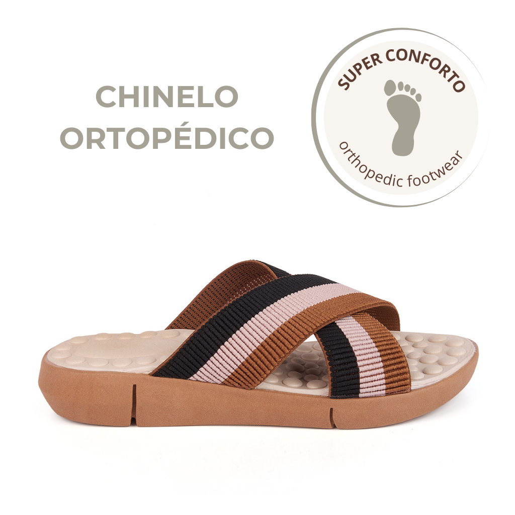 Chinelo Ortopédico Feminino com Elástico Cruzado Super Conforto Palmilha Massageadoras