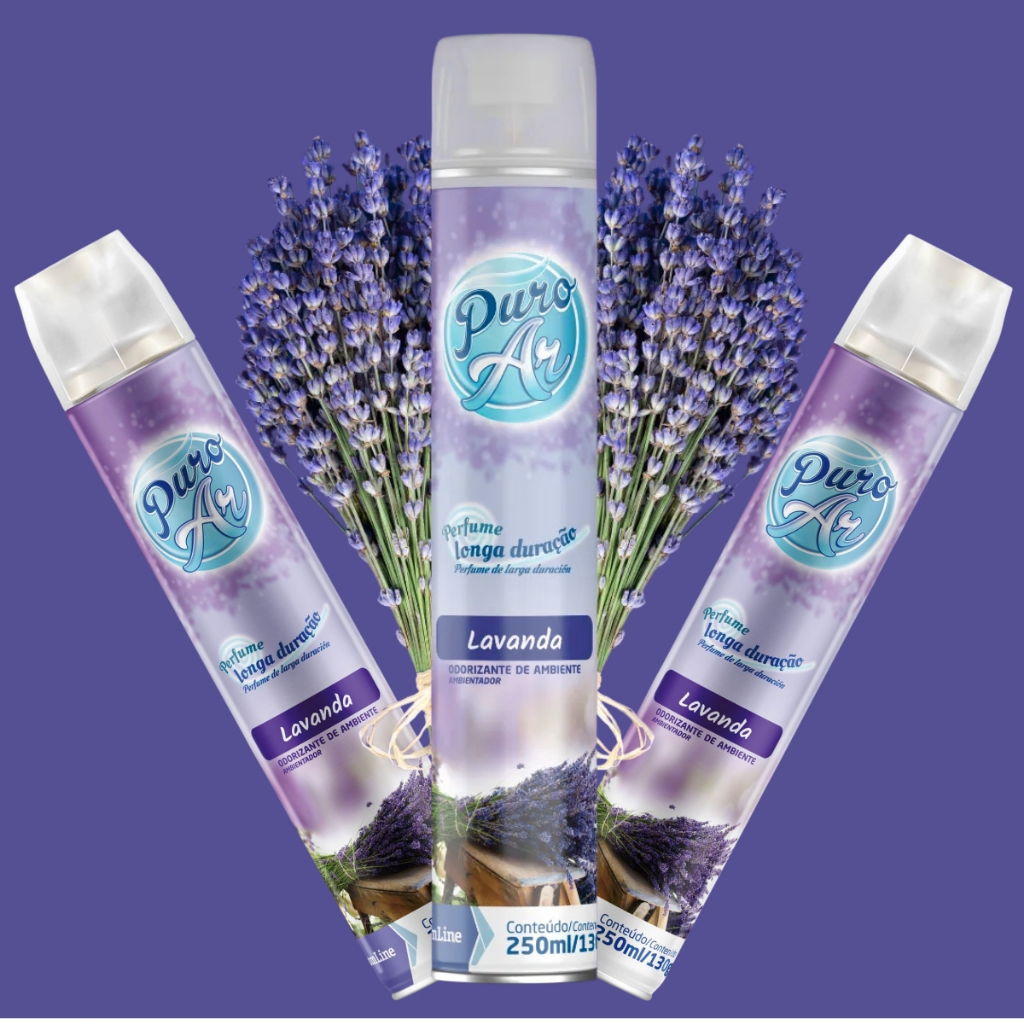 Kit 3 Odorizador Para Ambientes Puro Ar 250ml/130gr Lavanda Neutralizador de odores
