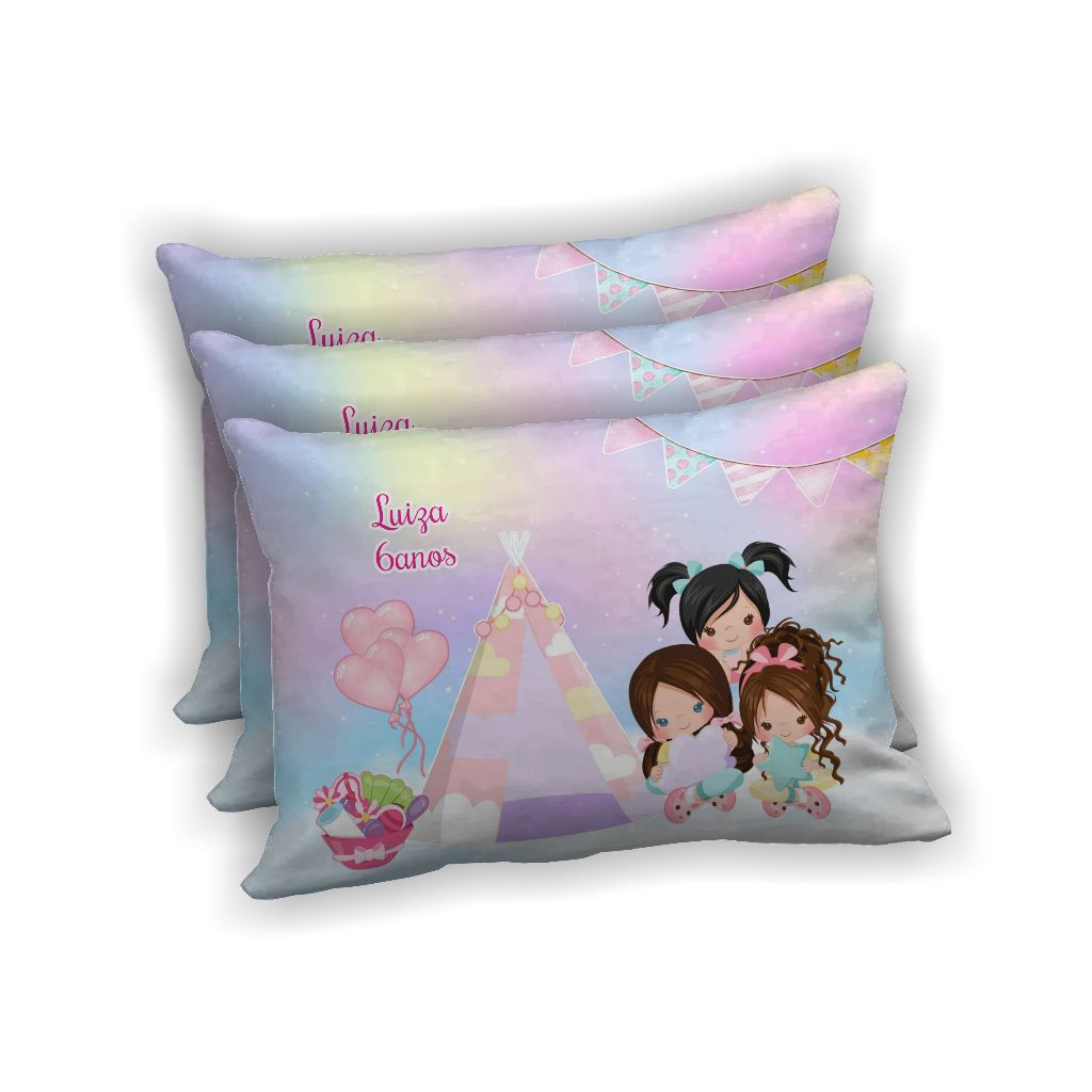 3 Lembrancinha Noite do Pijama Mini Almofada 28x18cm Aniversário Personalizado Envio Rápido