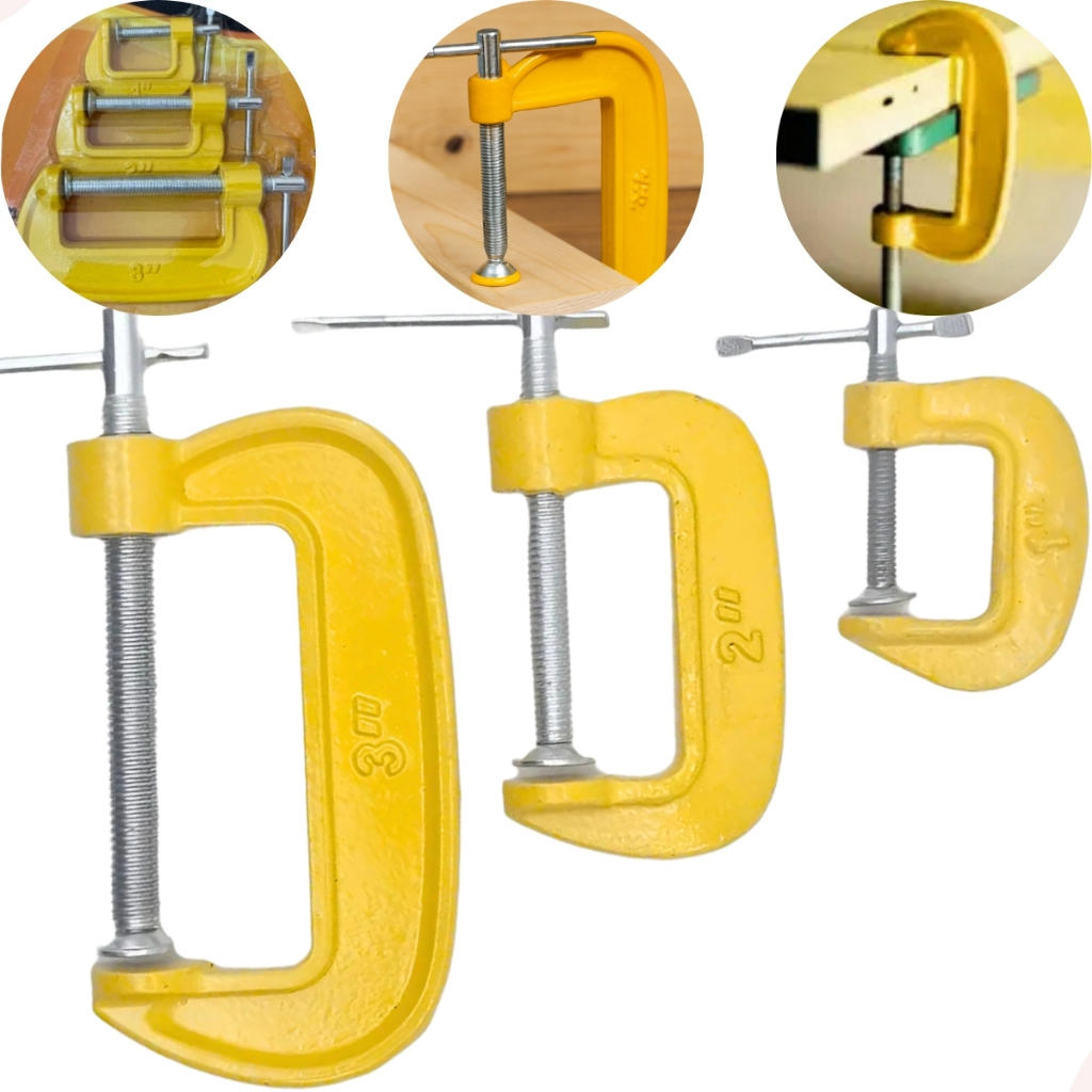 Jogo Grampos Tipo C Com 3 Peças Carpintaria Marcenaria Kit Sargento Aço Forte Grampo 3,2,1 Polegada