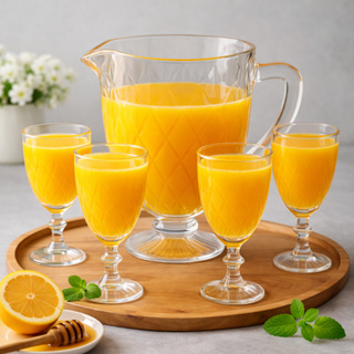 Jarra De Vidro 1,2l Com 4 Taças Diamond 5 Peças Transparente para Suco Água Drinks em Oferta na Shopee