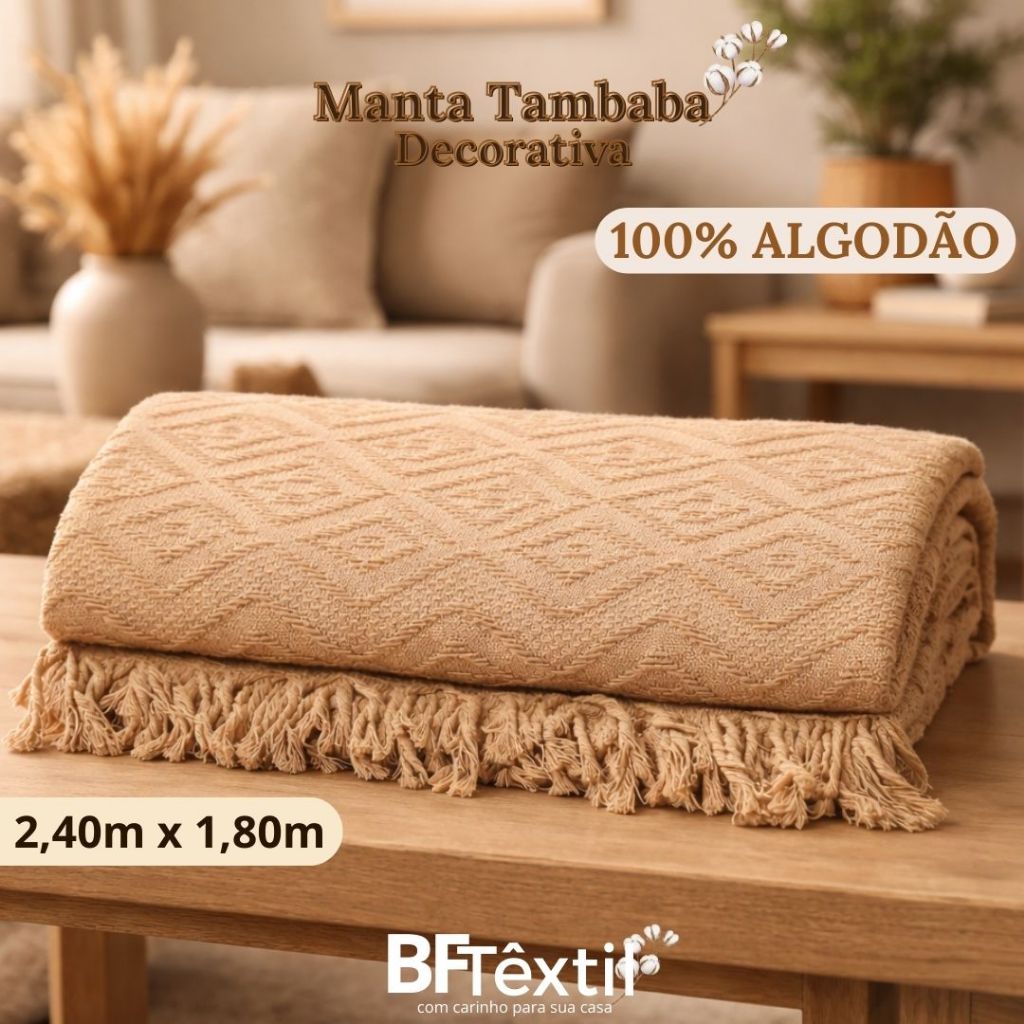 Manta Decorativa Tambaba para Sofá 2.40m x 1,80m 100% Algodão Várias Cores em Oferta na Shopee