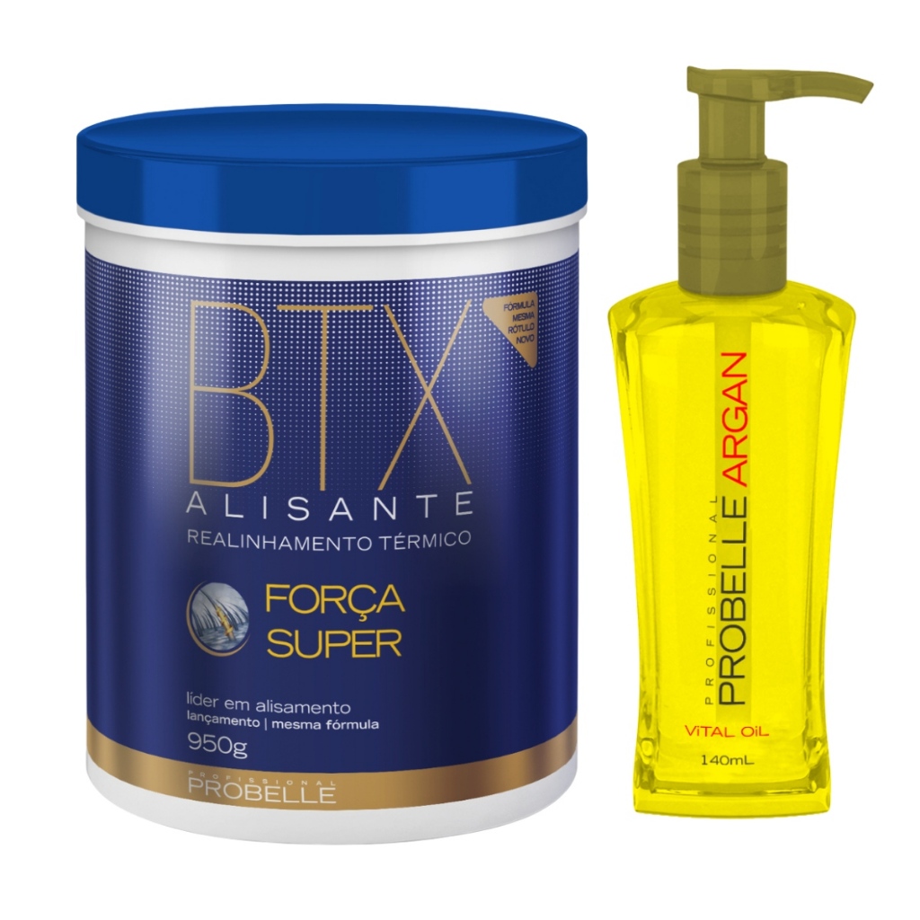 Kit Btx Probelle Alisante Capilar E Óleo Argan Progressiva Efeito Escova Reparador De Pontas