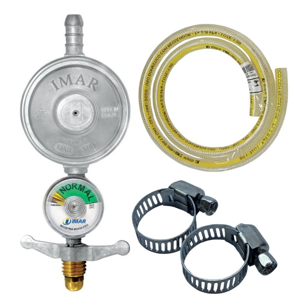 Kit Registro Regulador de Gás Com Manômetro e Mangueira até 3m Validade 5 Anos Imar com Selo Inmetro