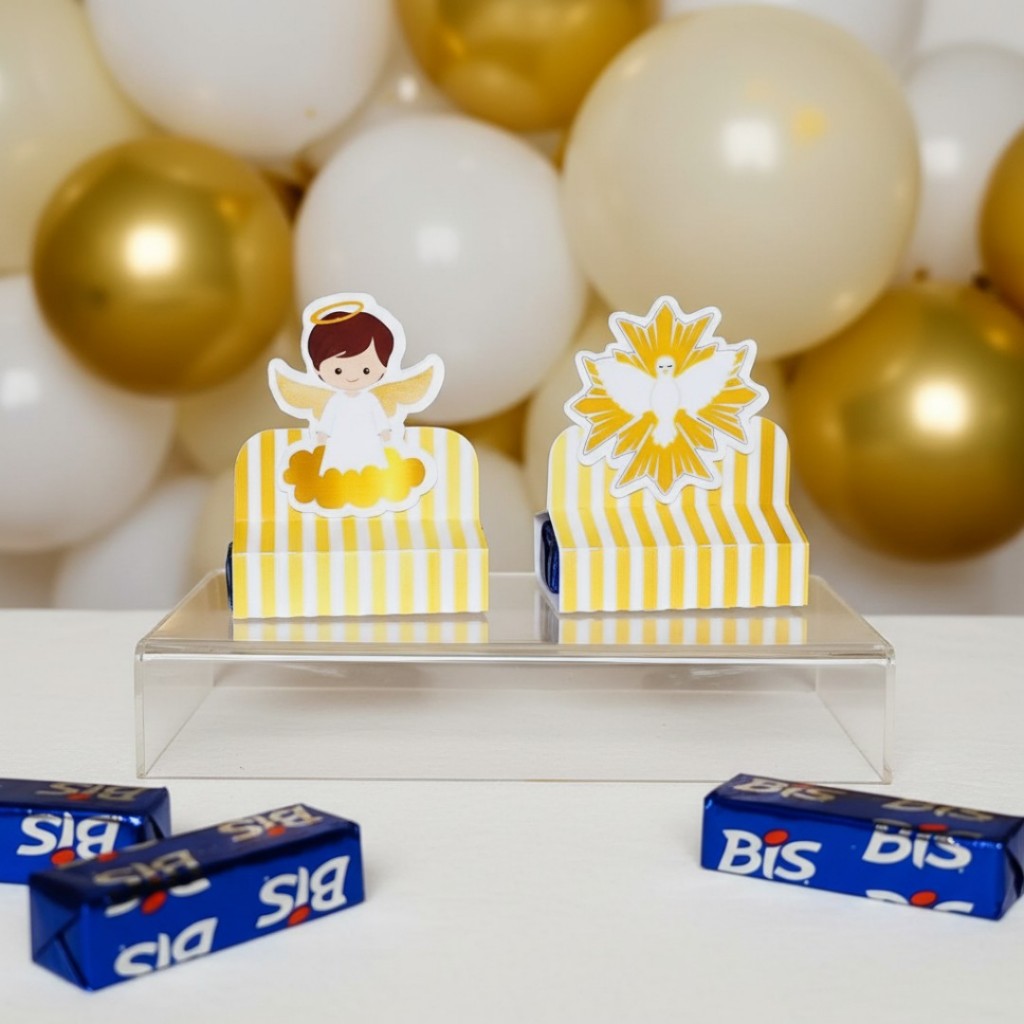 PORTA BIS DUPLO - Batizado Dourado  - Menino - Lembrancinhas para Festas