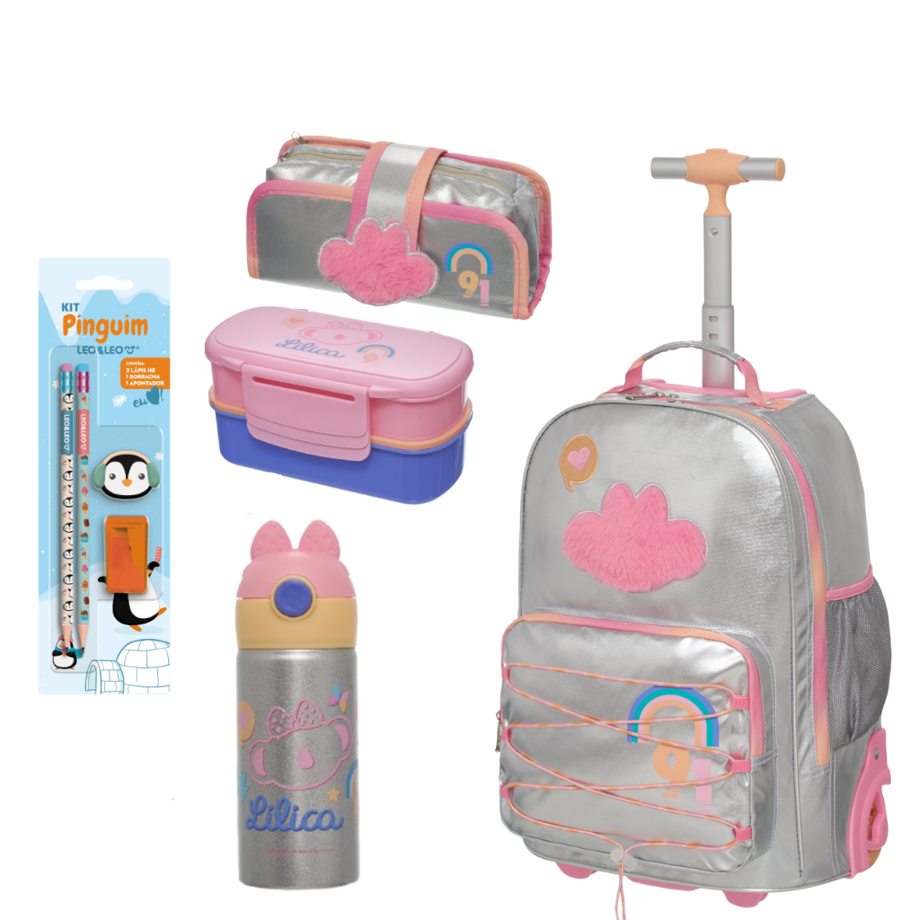 Kit mochila escolar rodinhas Lilica Ripilica Lov it Lançamento 2025