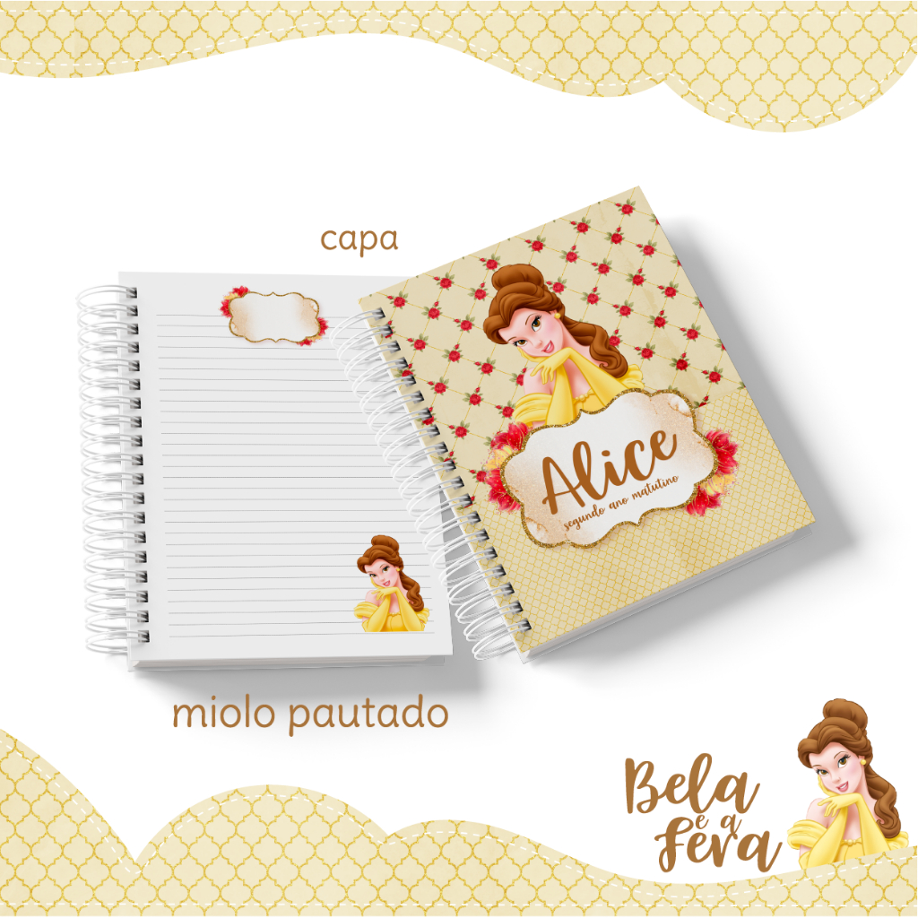 Agenda Escolar BELA E A FERA Personalizada Creche Capa Dura - Nome na Capa, Volta às Aulas