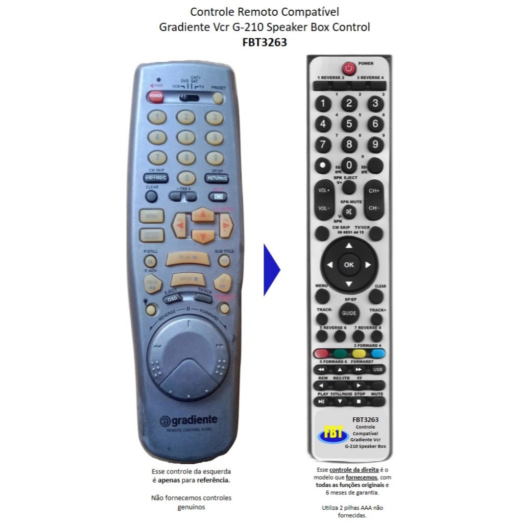 Controle Remoto Compatível Gradiente Vcr G-210 Speaker Box Control FBT3263