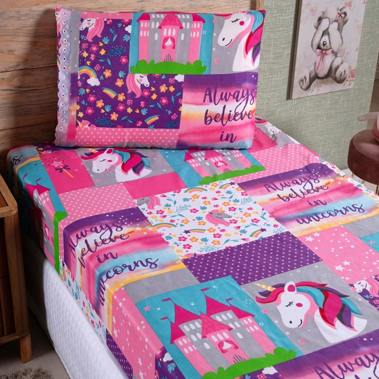 Jogo de Cama Solteiro (Lençol Com Elástico + Fronha) Estampado