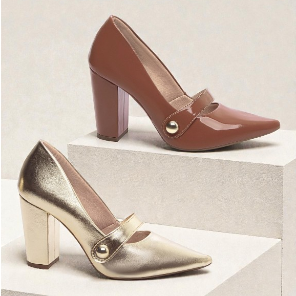 Scarpin Feminino Elegante Salto Alto Grosso Bloco 9cm Sapato Luxo Confortável Social Clássico Casual Chic Festa Trabalho