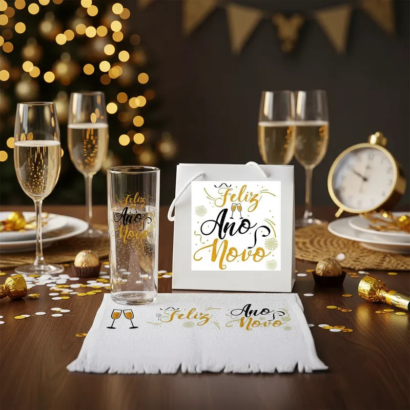 250 Kits Lembrancinha Feliz Ano novo, Comemoração Ano novo, Copo Acrílico Ano novo,