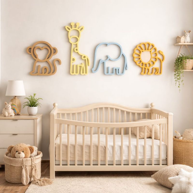 Kit 4 Peças Decoração de quarto de bebê Safari Mdf em Oferta na Shopee
