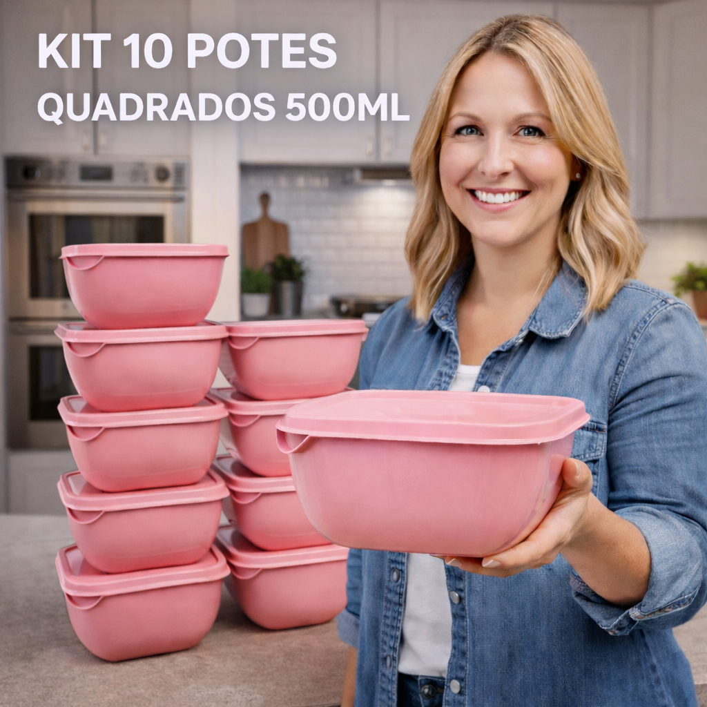 Kit Potes Quadrados De Plasticos 10 unidades 500ml cozinha alimentos em Oferta na Shopee