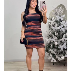 Vestido Feminino Curto Tule Drapeado com Alça Fina – Tamanho Único Moda Verão