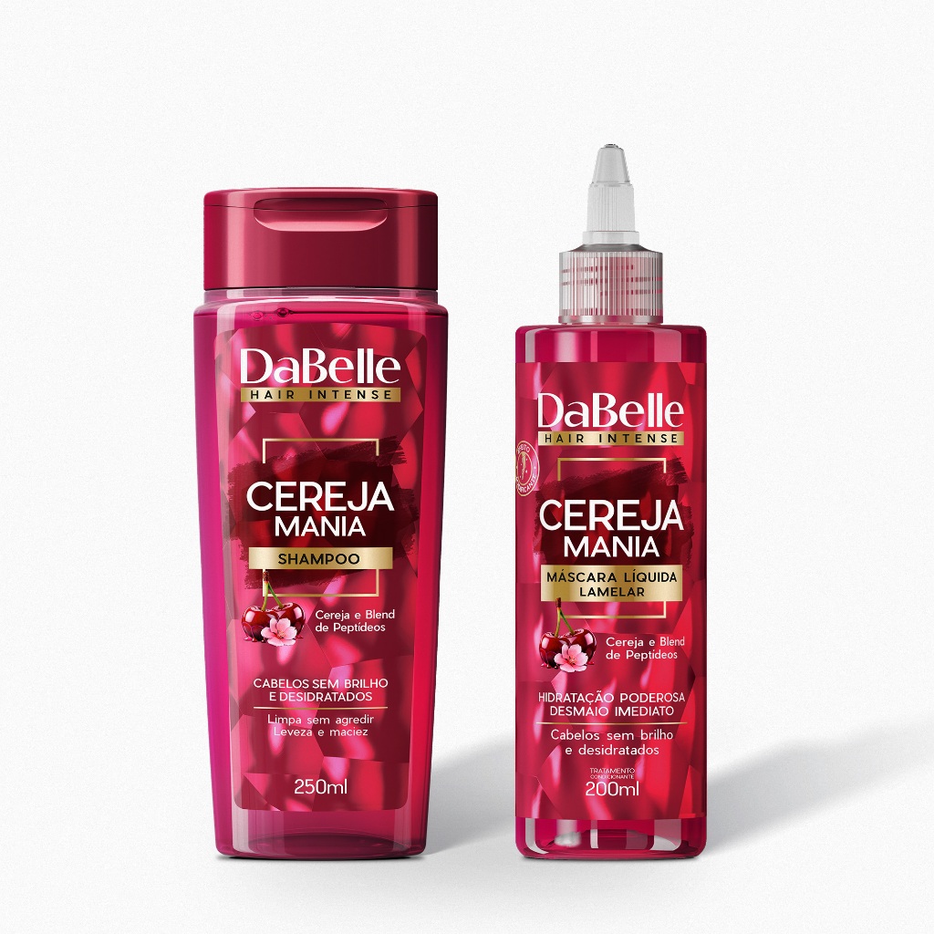 Kit Shampoo e Máscara Liquida Lamelar  Desmaia Fios Cereja Mania - DaBelle Hair em Oferta na Shopee