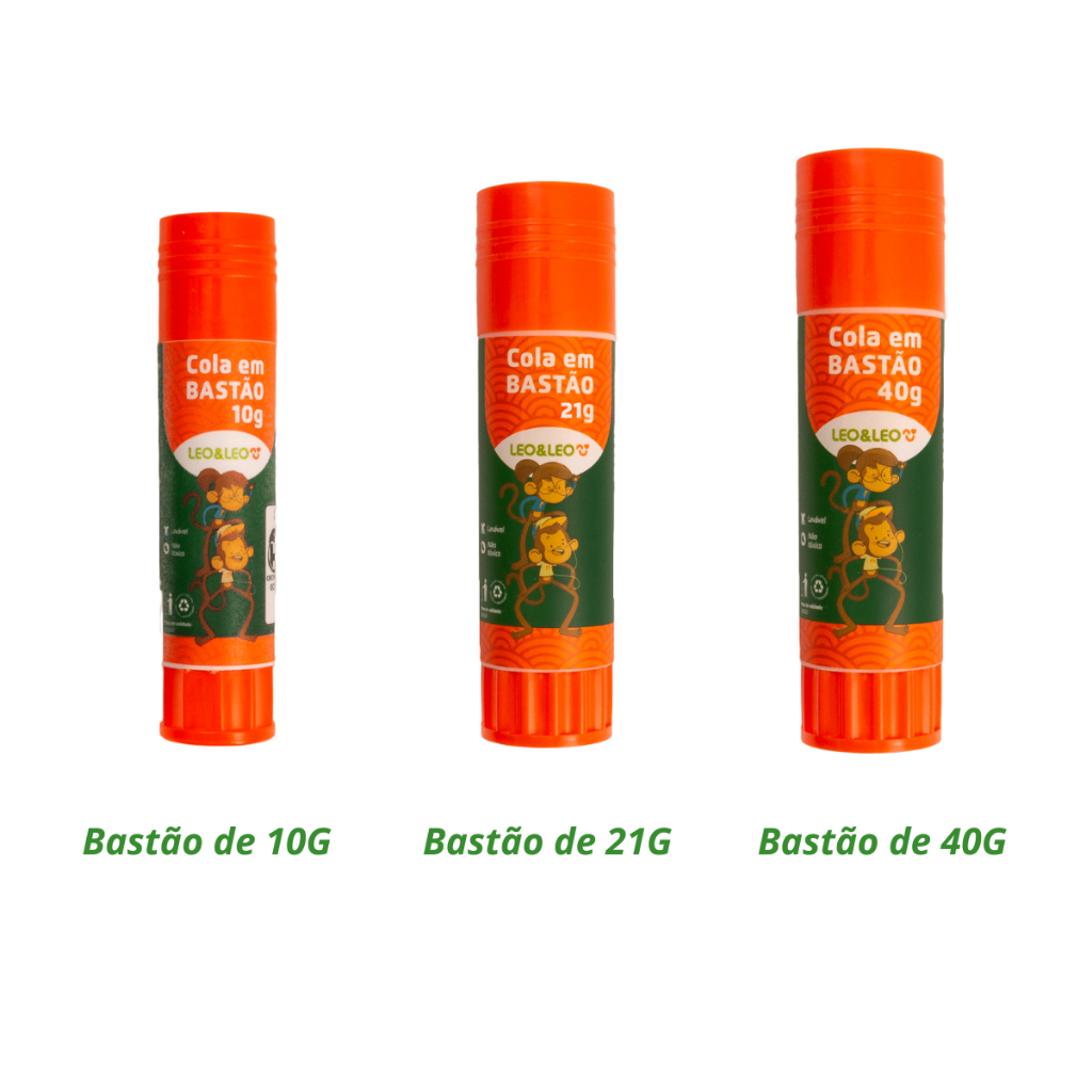 Cola Bastão disponível em 3 versões 10Gramas Cx/12 Und 21GramasCx/12 Und 40Gramas Cx/6 Und Leo&leo