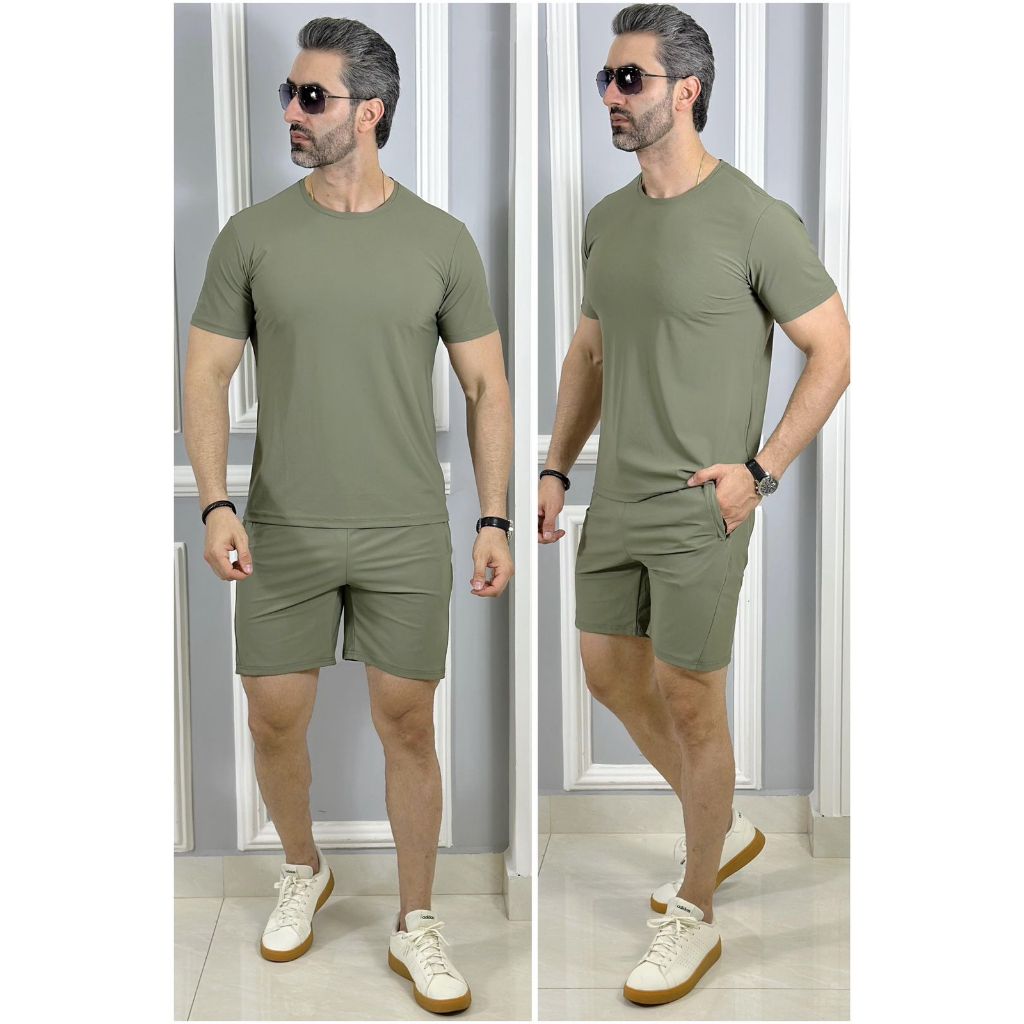 Kit 1 Bermuda Esportiva Seda Gelada + 1 Camiseta Masculina Seda Gelada Academia Anti Suor e Anti Odor