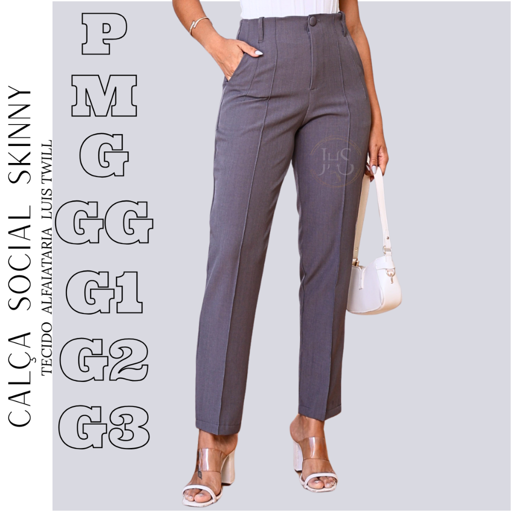 Calça Social Feminina Alfaiataria Skinny Tecido luis twill Premium Modelo Cintura Alta Trabalho em Oferta na Shopee