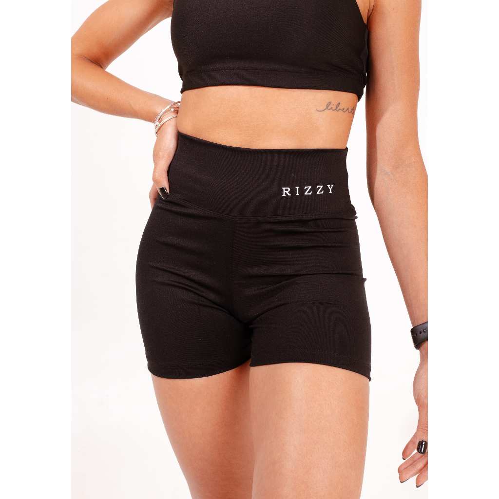 Short Fitness Feminino Cintura Alta Poliamida Zero Transparência Treino Academia Modeladora Preto