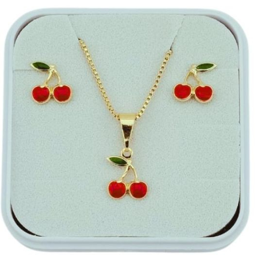Conjunto Infantil Brinco E Colar Cereja Banhado Em Ouro Hipoalergênico Com Tarraxa Baby em Oferta na Shopee