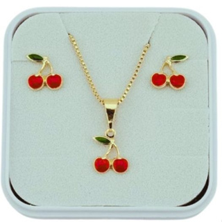 Conjunto Infantil Brinco E Colar Cereja Banhado Em Ouro Hipoalergênico Com Tarraxa Baby em Oferta na Shopee