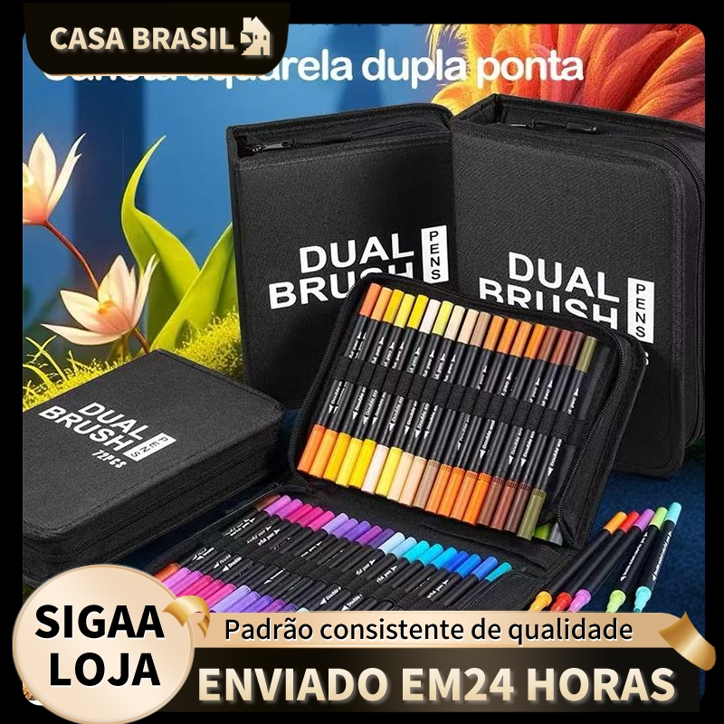 Kit 36/48/60/72/80/100 Cores Caneta 2 em1 Brush Lettering e Ponta Fina Dual Pen Canetinha Colorir Desenho em Oferta na Shopee