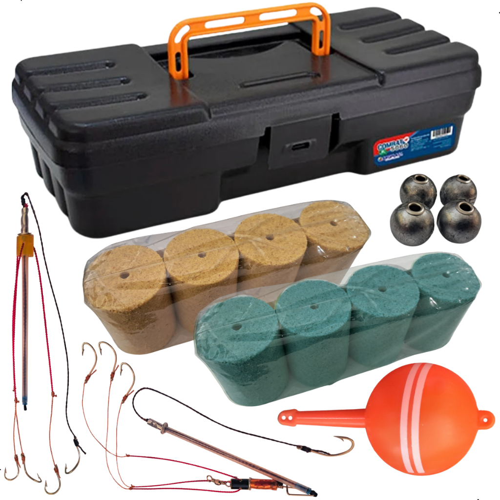 Kit Pesca Carpa Cabeçuda 3.0  Maleta Iscas/Pastilhas Chumbos Chuveirinhos Bóia Paulistinha em Oferta na Shopee