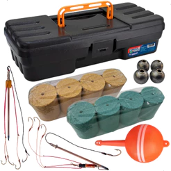 Kit Pesca Carpa Cabeçuda 3.0 Maleta Iscas/Pastilhas Chumbos Chuveirinhos Bóia Paulistinha