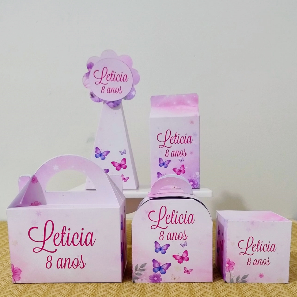 Caixinha Personalizada Borboletas | Lembrancinha Infantil Menina | Festa Tema Borboleta Pegue e Monte| 20/30/40