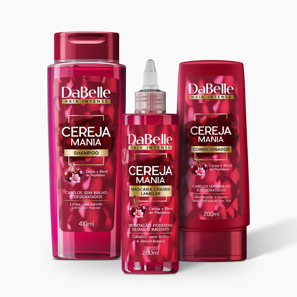 Kit Brilho e Alinhamento Cereja Mania - DaBelle Hair 3 Produtos em Oferta na Shopee