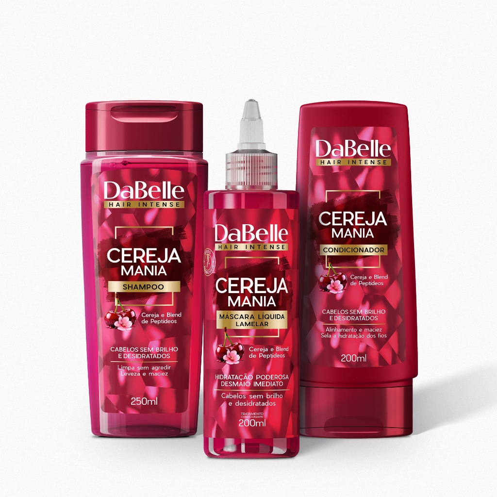 Kit Rotina Completa de Brilho e Alinhamento Cereja Mania - DaBelle Hair 3 Produtos em Oferta na Shopee