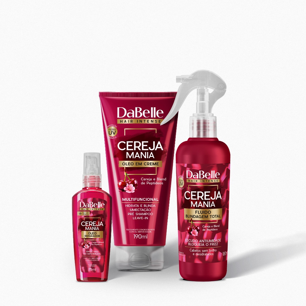 Kit Proteção e Finalização 3 Produtos Cereja Mania - DaBelle em Oferta na Shopee