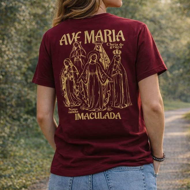Camiseta Imaculada Ave Maria Nossa Senhora Cristã Fé Catolica 100% algodão em Oferta na Shopee